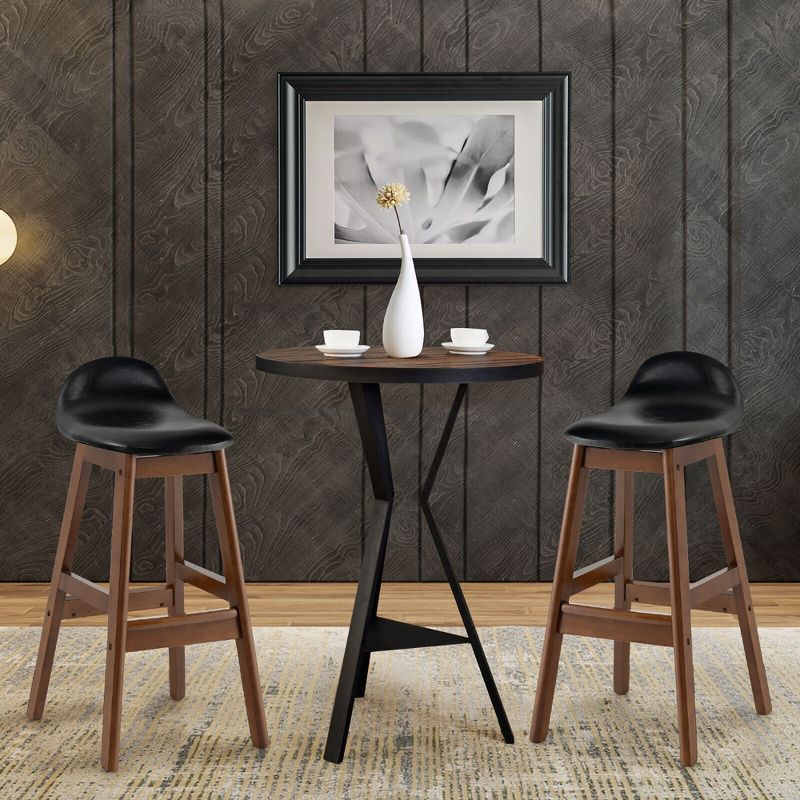 Tangkula Set of 4 Upholstered PU Leather Barstools 27.5" Wooden Dining Chairs Black & Brown, 2 of 11