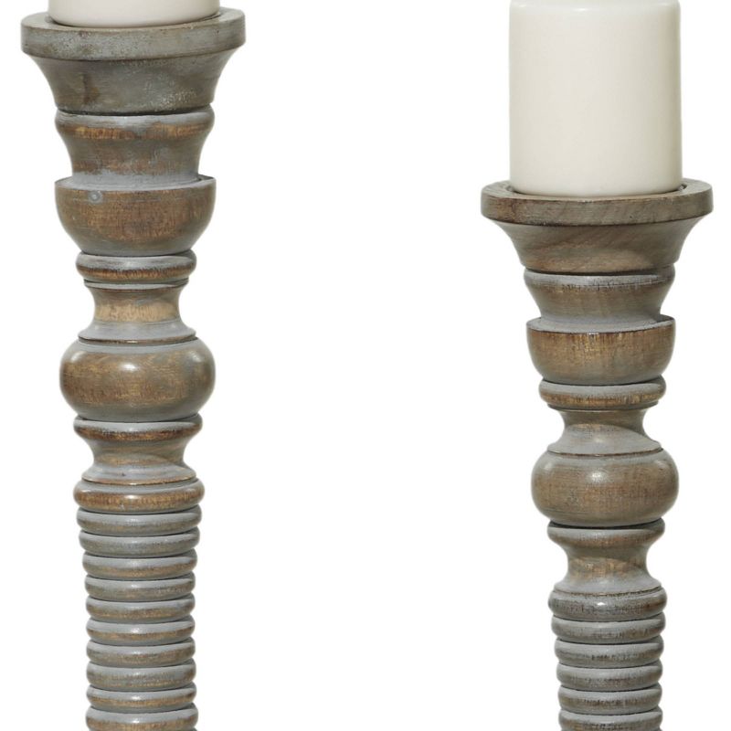 Set of 3 Traditional Style Turned Column Wood Candle Holders Gray - Olivia &#38; May, 6 of 8