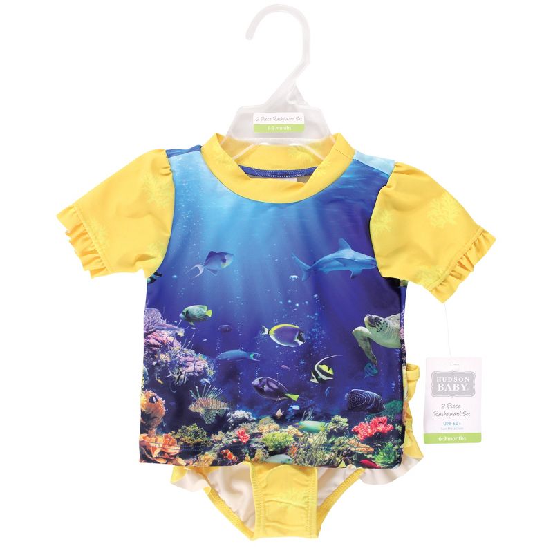 Hudson Baby Infant Girl Swim Rashguard Set, Girl Coral Reef, 3 of 6