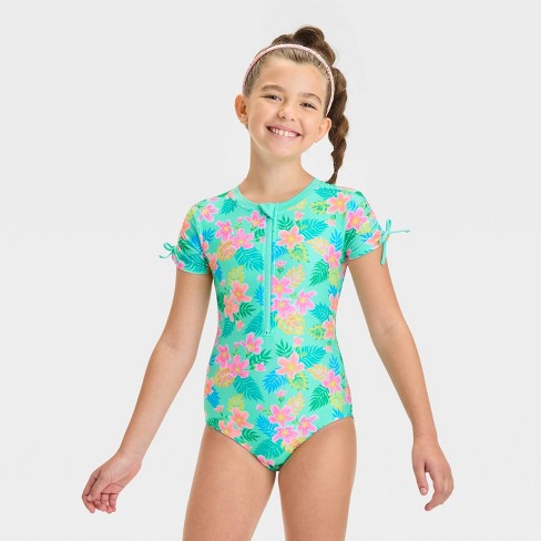 Girls' Enchanting Tropical Floral Printed One Piece Rash Guard - Cat & Jack™ - image 1 of 3