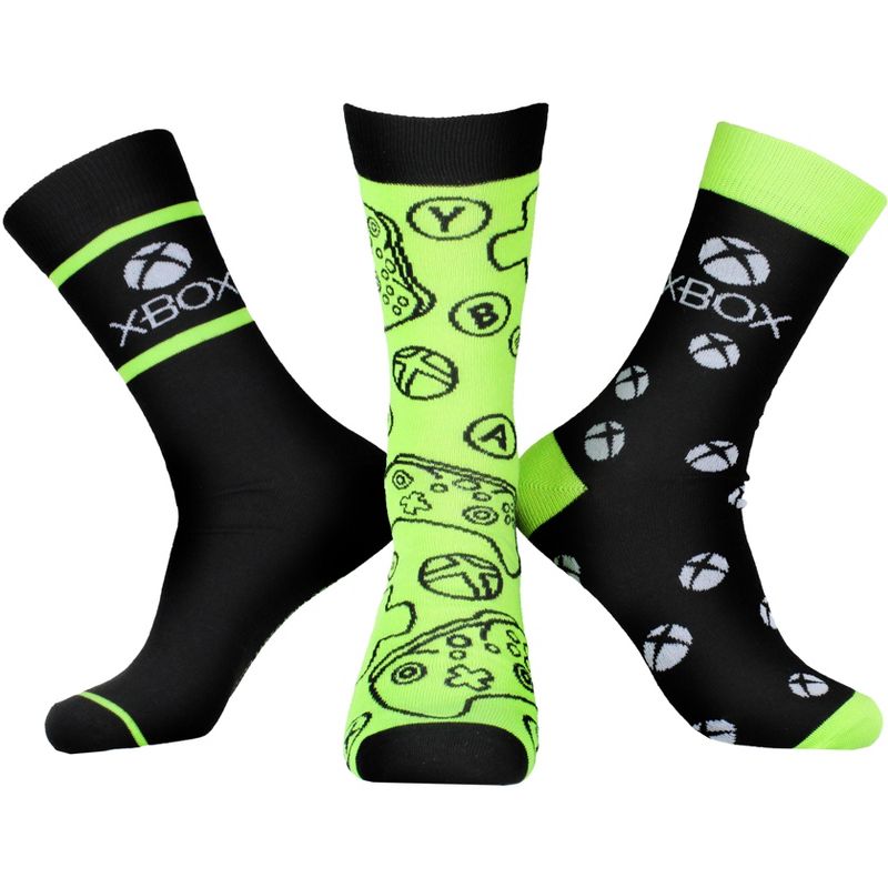 Xbox Socks Men's Video Game Gaming Logo Patterns 3 Pack Crew Socks Multicoloured, 1 of 5