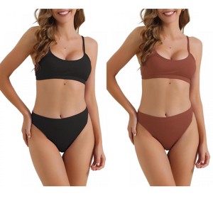INSPIRE CHIC Women's Adjustable Spaghetti Straps Ribbed High Waist Bottoms Swimwear Bathing Bikini Suits 2 Sets - 1 of 4