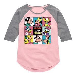 Girls' - Disney - Mickey And Friends Grid Shirt Tail Raglan Graphic T-shirt - 1 of 3