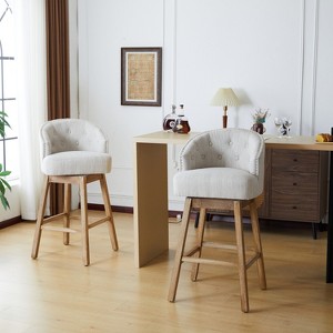 Grungis Polyester 360°Swivel Bar Stools Set of 2,Counter Stools with Solid Rubber Wood Frame and Footrest,Kitchen Chair for Kitchen Island - 1 of 4