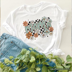 Floral Mama Checkered T-Shirt, White, Natural and Black Retro Tee for Stylish Mothers| OrnamentallyYou - 1 of 4