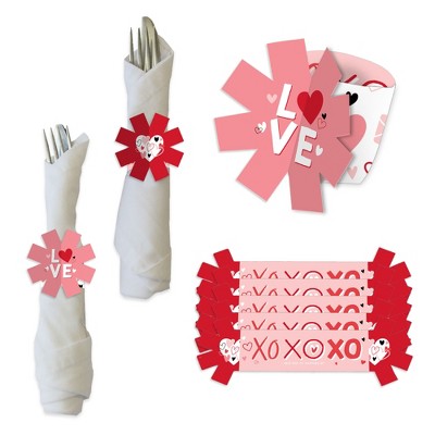 Big Dot of Happiness Happy Valentine’s Day - Valentine Hearts Party Paper Napkin Holder - Napkin Rings - Set of 24