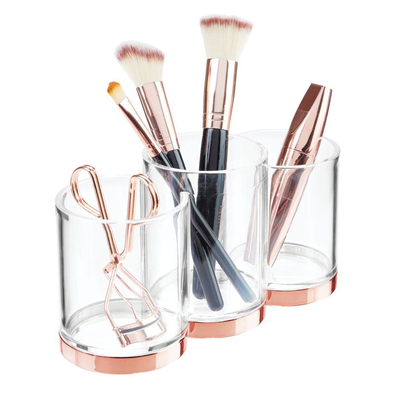 mDesign Plastic 3-Section Makeup Brush Organizer for Vanity, 1 of 12