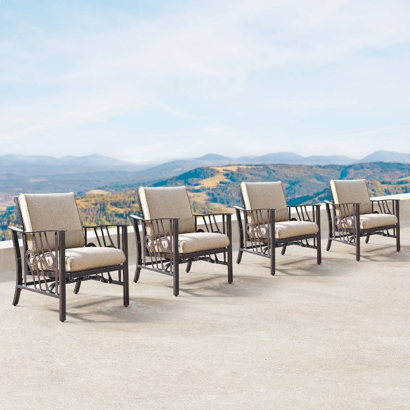 4pk Aluminum Outdoor Deep Seating Club Chairs with Polyester Cushions - Antique Copper/Tan - Oakland Living, 1 of 8