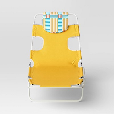 Recycled Fabric Outdoor Portable Beach Lounger with Headrest Yellow - Sun Squad&#8482;_3