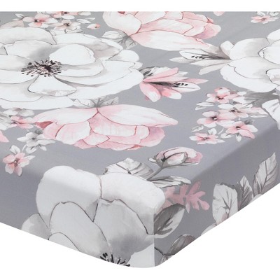 Lambs & Ivy Signature Botanical Baby Watercolor Floral Cotton Crib Sheet - Gray