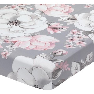 Lambs & Ivy Signature Botanical Baby Watercolor Floral Cotton Crib Sheet - Gray - 1 of 4