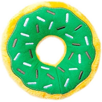 ZippyPaws Donutz - No Stuffing Dog Toys, Squeaky Pet Toy Unstuffed Chew Toy, Funny Food Toy - Mint Chip Donut