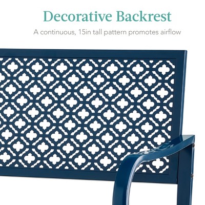 Peacock Blue Steel Geometric Backrest Lawn Bench