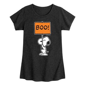 Girls' - Peanuts - Snoopy Boo Sign Fitted Short Sleeve Graphic T-Shirt - 1 of 4