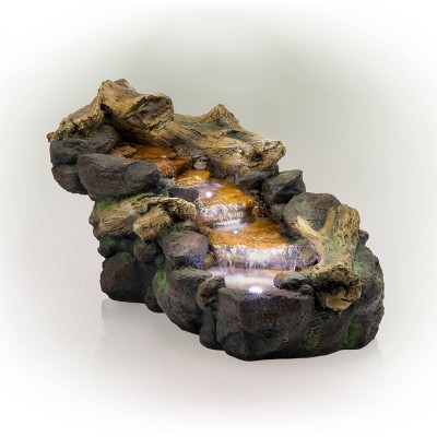 Alpine 19" River Rocks and Logs Fountain with LED Lights Gray/Cool White