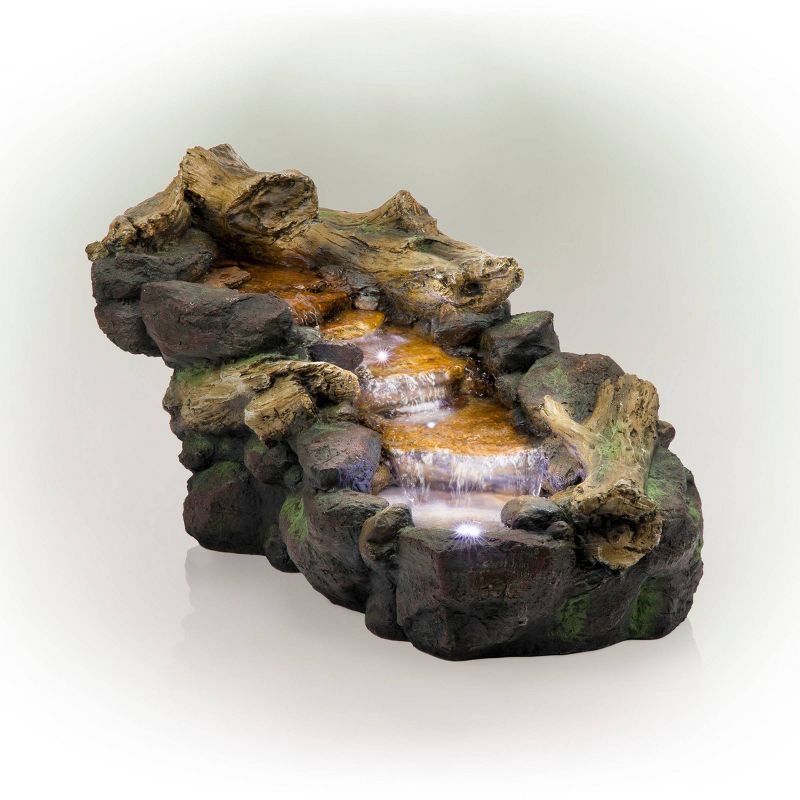 19&#34; Resin River Rocks and Logs Fountain with LED Lights Gray/Cool White - Alpine Corporation, 1 of 8