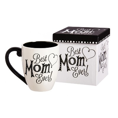 Evergreen Beautiful Mom Black Ink Ceramic Cup O' Joe with Matching Box - 6 x 5 x 4 Inches Indoor/Outdoor