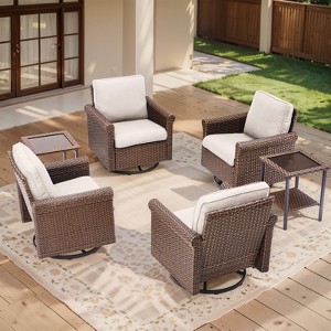 Buenhomino 6-Piece Patio Rocking Swivel Chair Outdoor Wicker Rattan Bistro Set with Tempered Glass Side Table for Garden, Deck, and Balcony, Sand - 1 of 4