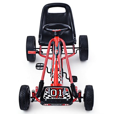 Red Pedal Powered Kids Go Kart with Adjustable Seat