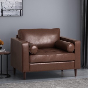 GDFStudio Hixon Contemporary Faux Leather Tufted Club Chair with Bolster Pillows - 1 of 4