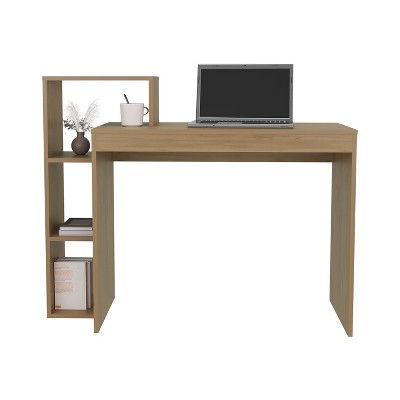 Vynxaria Contemporary/Casual Computer Desk - 3 Shelves, Light Pine, Home Office/Small Workspace Use