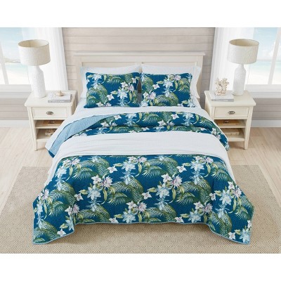 Coastal Breeze King-Size Reversible Cotton Quilt Set in Blue