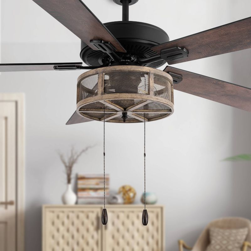 52&#34; LED 5-Blade Dixsie Woodgrain Caged Farmhouse Lighted Ceiling Fan - River of Goods, 3 of 20
