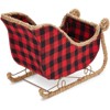 Okuna Outpost Small Santa Claus Christmas Sleigh Decoration, Red Buffalo Plaid Table Centerpiece for Holiday Decor, 11 x 5 x 7.8 In - image 3 of 4