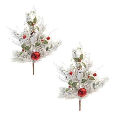 Flocked Oranment Pine Spray (Set of 2)