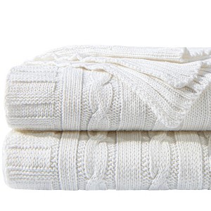 Cotton Cable Knit Blanket, Ultra-Soft Cozy Blanket for Couch & Bed Decor - NTBAY - 1 of 4
