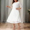 Agnes Orinda Women's Plus Size Floral Lace Round Neckline 3/4 Sleeves Midi A Line Dresses - 2 of 4