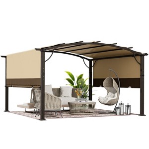 HAPPATIO Outdoor Arched Aluminum Retractable Pergola with Canopy Fixed in Various Positions - 1 of 4