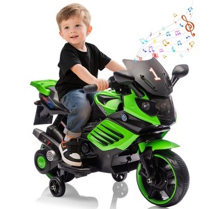 6V Kids Electric Motorcycle with Training Wheels, Realistic Engine Sounds & Music - 1 of 4