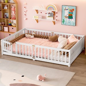 NicBex Twin/Full/Queen Kids Platform Bed Frame with Safety Guardrails & Detachable Door,Modern Floor Bed for Bedroom,Kids Room - 1 of 4