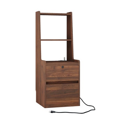 NicBex Nightstand with Charging Station, Modern Night Stand with Bookshelf and Night Light, Bedside Tables with Storage Cabinet for Bedroom