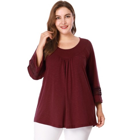 Agnes Orinda Women's Plus Size 3/4 Sleeves Round Neck Ruffle