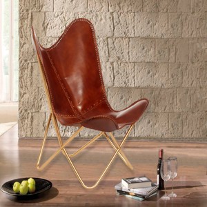 Carolina Living Monroe Butterfly Chair Brown/Gold: Upholstered Leather, Metal Frame, 275lb Capacity - 1 of 4