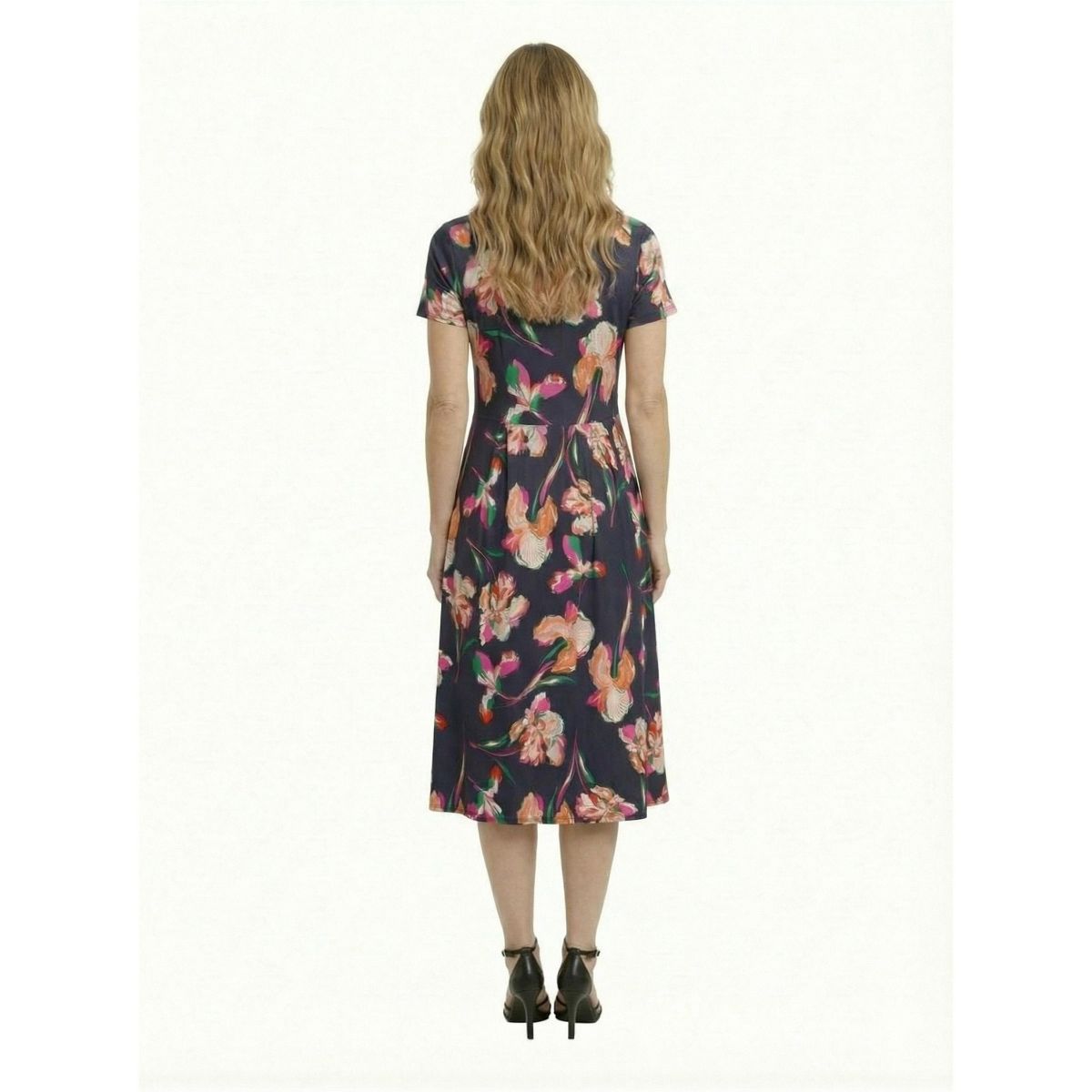 24seven Essential Petite Floral Print Short Sleeve Boat Neck Fit N Flare Pocket Midi Dress - thumbnail 3