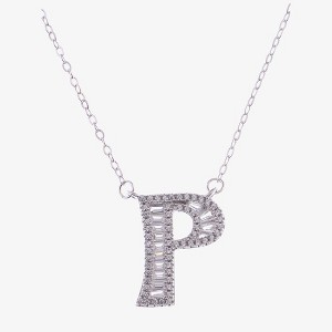Anna-Kaci Silver Tone Initial Letter Pendant Necklace with Crystal Rhinestone Accents - 1 of 4