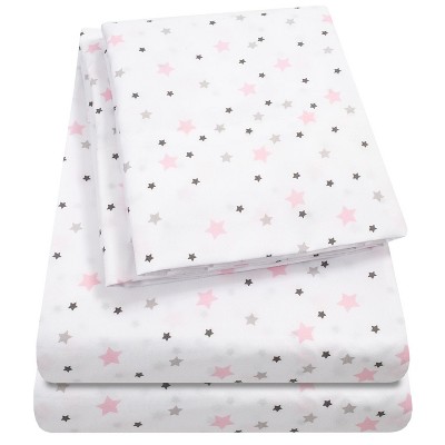 White and Pink Stars Microfiber Kids' Full Sheet Set