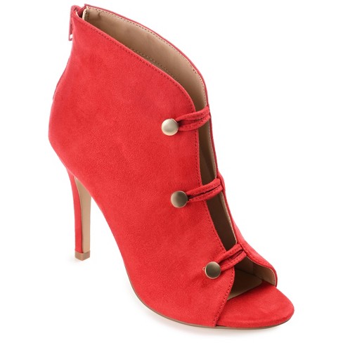 Journee Collection Womens Brecklin Back Heel Zip Open Toe Stiletto Booties Red 12