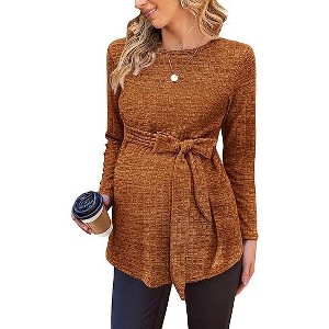 Ekouaer Women's Maternity Shirts Long Sleeve Pregnancy Tops Casual Ribbed Knit Winter Pregnant Blouses - 1 of 4