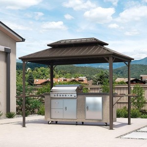 PURPLE LEAF Patio Hardtop Brown Grill Gazebo Metal Roof with 2 Side Shelves Deck Yard Tent Aluminum Garden Outside Sun Shade Outdoor BBQ Canopy - 1 of 4