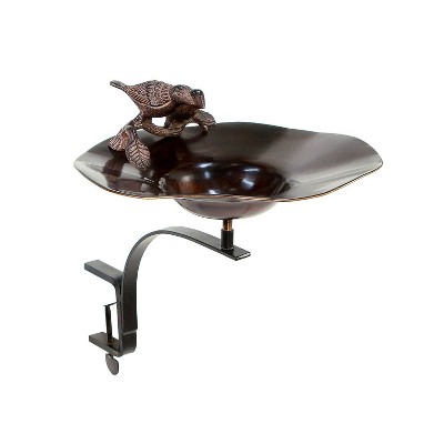 15.5" Aluminum Birdbath with Birds and Rail Mount Bracket Antique Patina Brown - Achla Designs