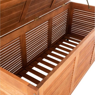 Elina 47.2 Inch Natural Wood Outdoor Deck Box with Wheels