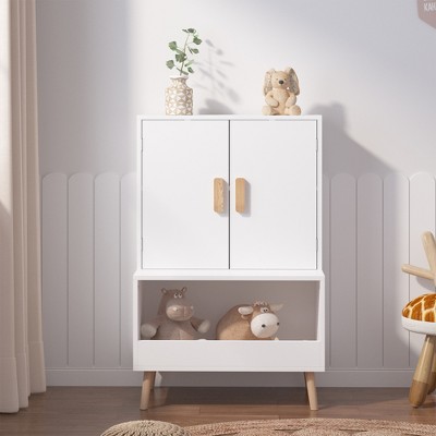 YONWAY Kids Toy Storage Cabinet, Multi-Functional Bookcase, Wooden Organizer With Doors And Open Shelf For Playroom, Nursery, Bedroom