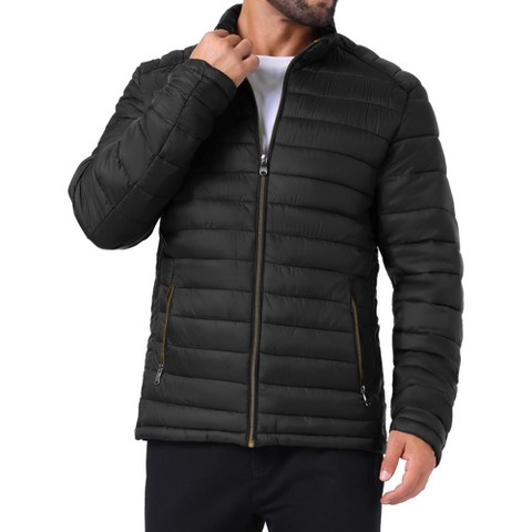 Мужские куртки INSPIRE CHIC Men's Winter Solid Color Stand Collar Zipper Quilted Puffer Jacket X Large Black