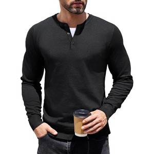 COOFANDY Mens Knit Henley T-Shirts Dress Long Sleeve Sweater Casual Collarless Quarter Button Pullover - 1 of 4