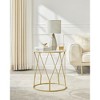 Side Table, Round End Table with Tempered Glass Top, Accent Table with Steel Frame, Modern Glam Style, Greenish Gold - 2 of 4