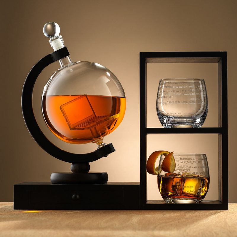 JoyJolt Executive Computer 3-Piece Whiskey Decanter & Glass Set - 2 Double Old Fashion Glasses & 1 Decanter, 4 of 6